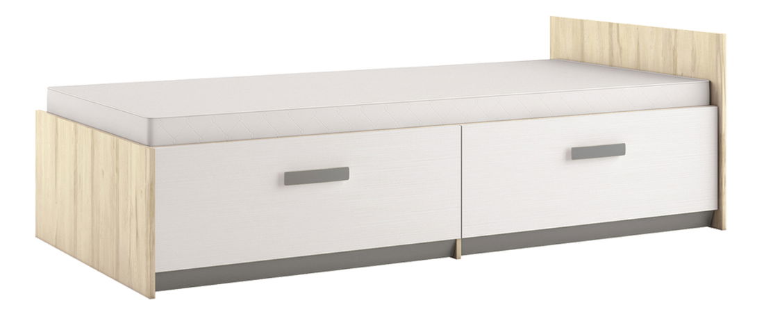 Egyszemélyes ágy 90 cm Best 17 Nyírfa + Fehér (ráccsal és tárolóval)