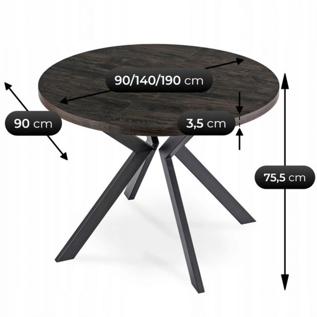 Rozkladací jedálenský stôl Lavar (čierna) (pre 4-10 osôb)