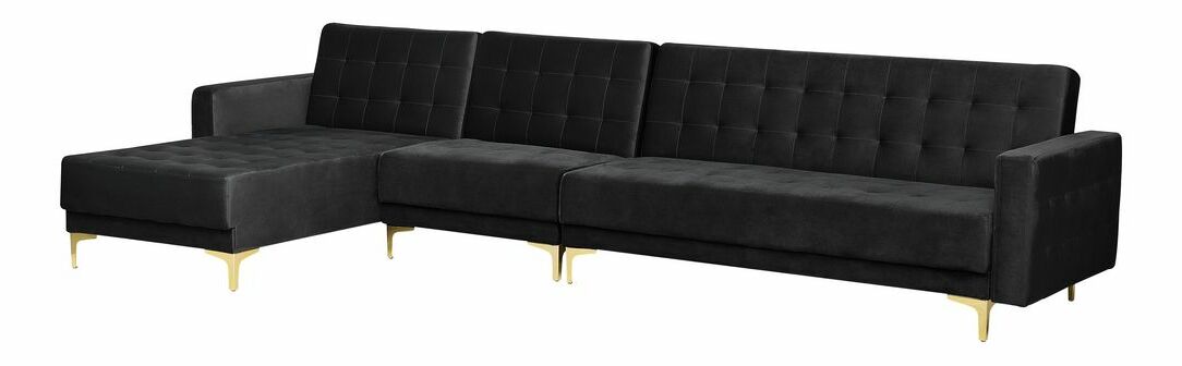 Rohová sedacia súprava s taburetkou Aberde (čierna) (P)