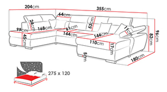 Rohová sedacia súprava Pete U (tmavozelená + tmavozelená + červená)