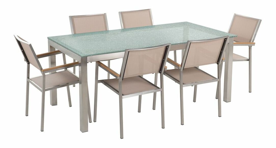 Záhradná jedálenská sada Grosso (béžová) (6 béžových stoličiek)