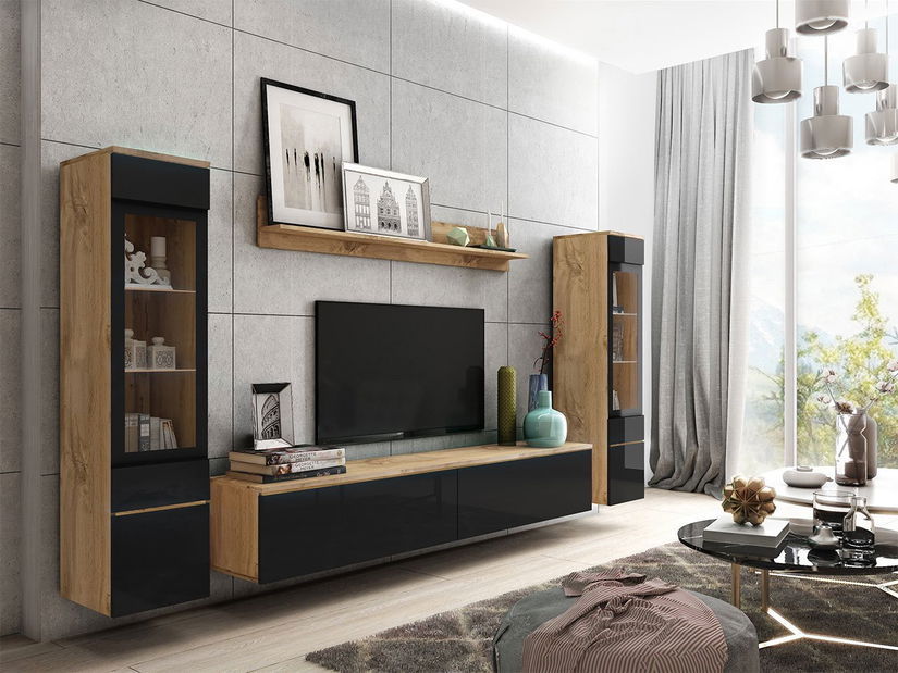 Mobilier living Selwyn II (wotan + Negru lucios ) (fără iluminat)