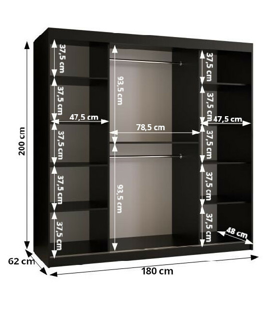 Šatníková skriňa 180 cm Riana Wa 1 180 (biela + čierna)