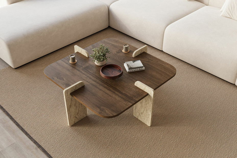 Konferenčný stolík Poalo (orech + travertín)