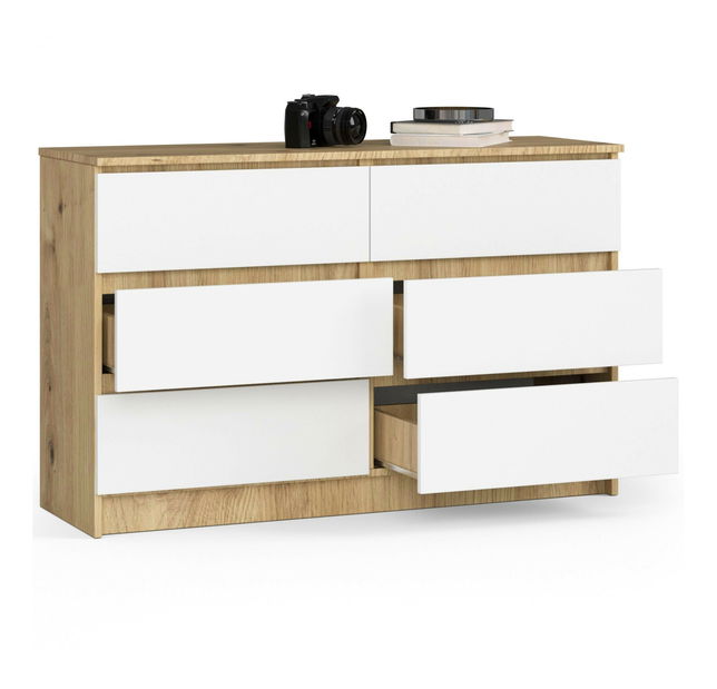 Comodă Kapil (stejar artisan + alb)