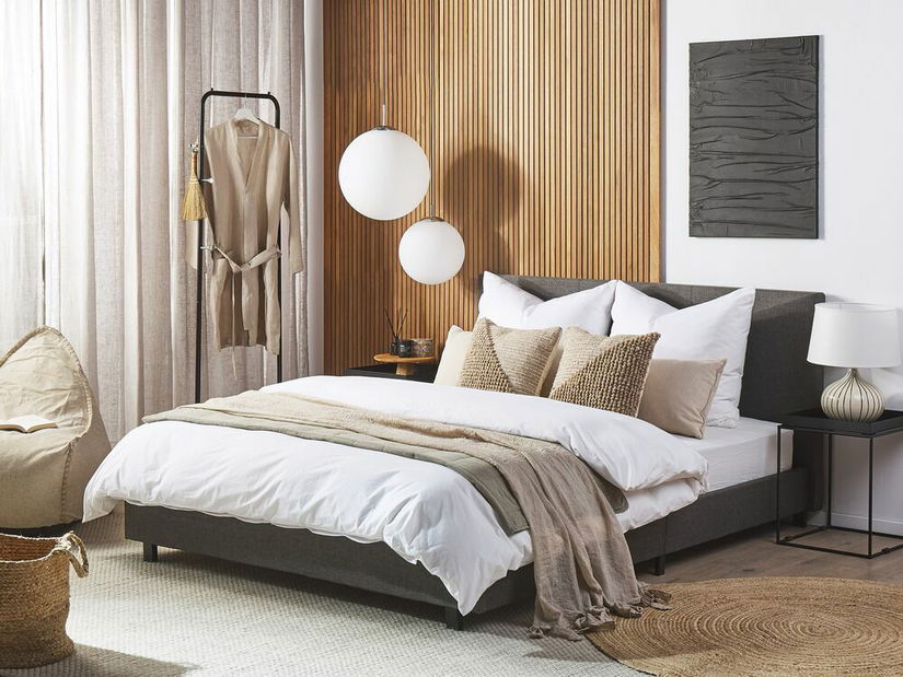 Pat matrimonial 160 cm ALVIA (cu somieră) (gri)