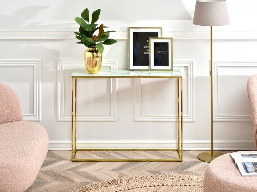 Măsuță consolă Bella Kons (alb + auriu)