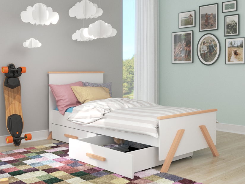 Dječji krevet 200x90 cm Karolina (s podnicom) (prirodna bukva + bijela)