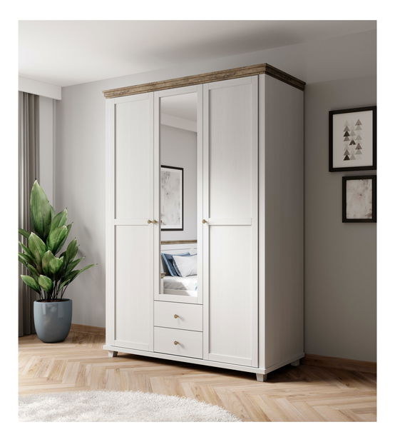 Ruhásszekrény tükörrel Elvina S Typ 19 (fehér hamu + lefkas tölgy)