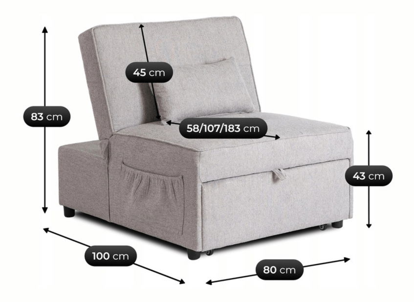 Fotelja ​​na razvlačenje Ibero 80 (siva) 