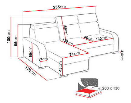 Colțar Lyseri 2rLC (gri negru)