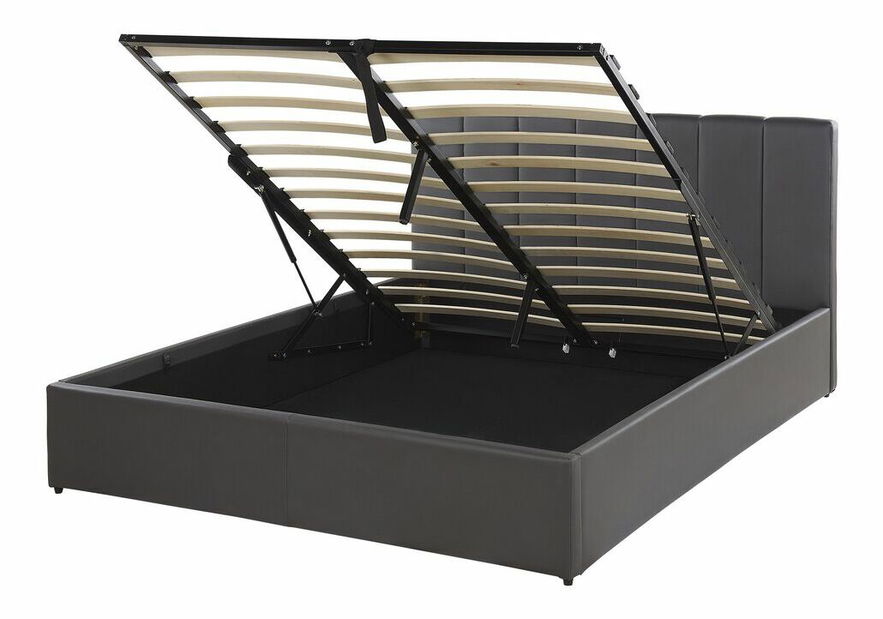 Pat matrimonial 140 cm DARGAN (gri) (piele artificială) (cu somieră și sp. depozitare)