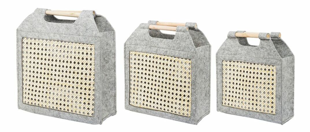 Set 3 buc coșuri textile SCONE (plsť) (gri)