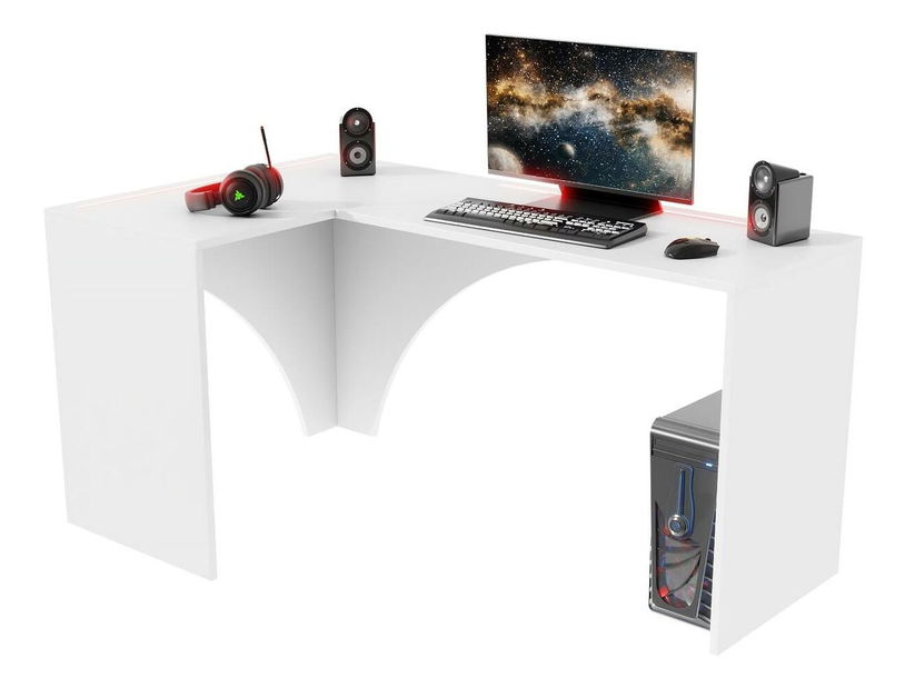 Kutni LED PC stolić Uhlominn (bijela)