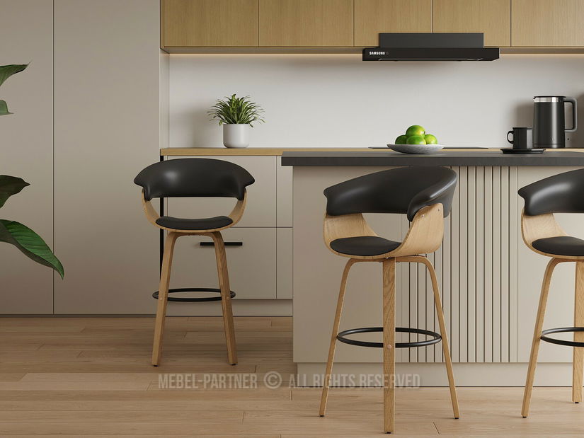 Scaun bar Elynah 75 (negru + stejar)