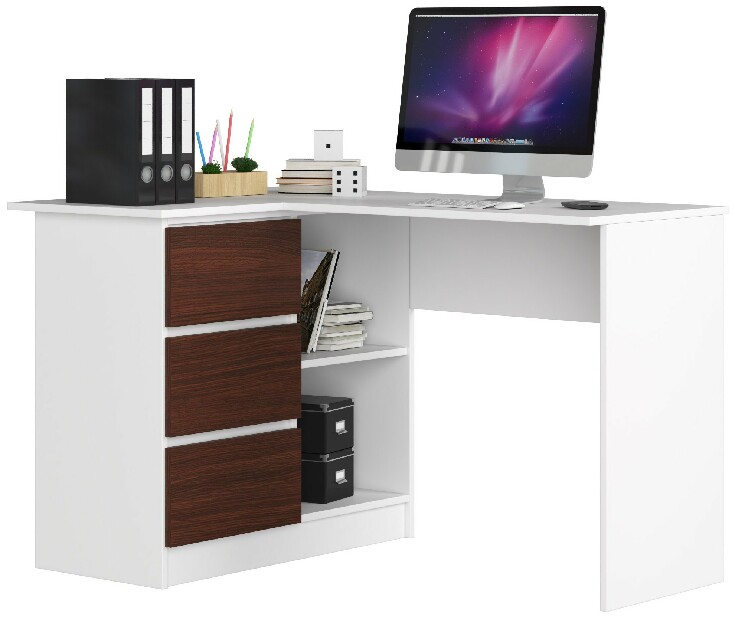 Rohový PC stolík Bodhi (biela + wenge) (L)