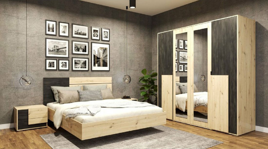 Dormitor Bargo (san remo sand + Negru)