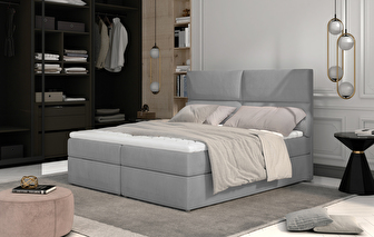 Pat matrimonial Boxspring 145 cm Alyce (gri deschis) (cu saltele)