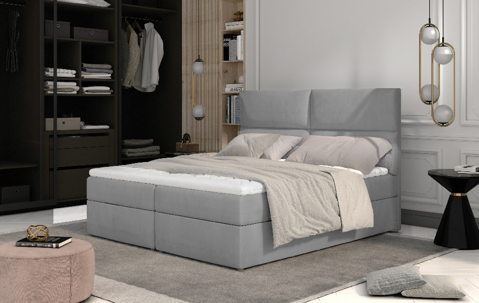 Bračni krevet Boxspring 185 cm Alyce (svijetlosiva) (s madracima)