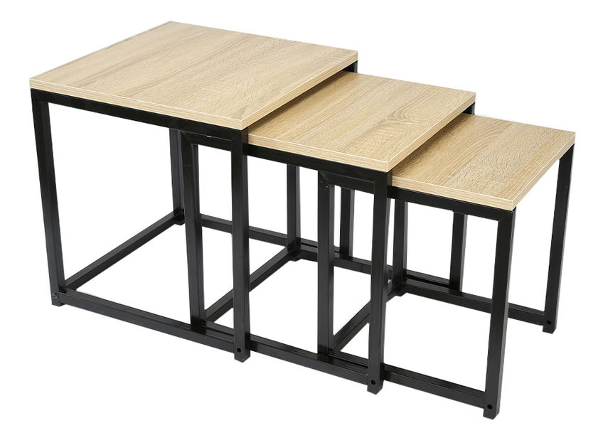 Szett 3 db. Dohányzóasztal Kastty (sonoma tölgy + fekete)