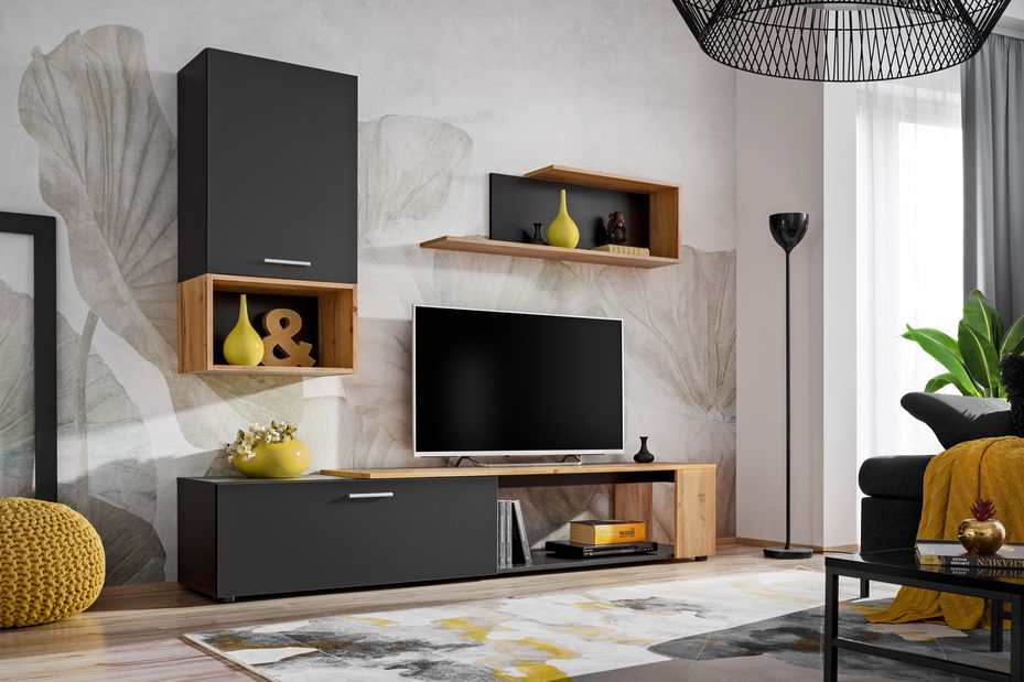 Mobilier living Malman II (Negru mat + Stejar wotan) *vânzare
