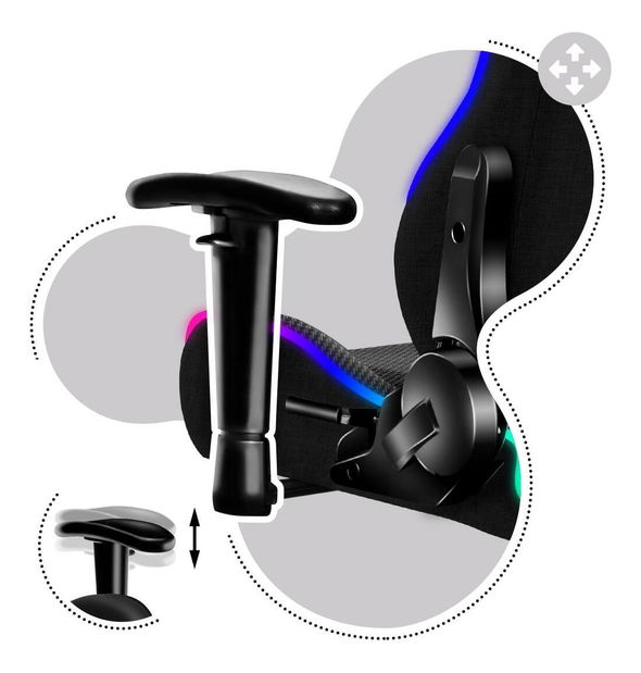 Scaun gaming pentru copii Rover 6 (negru + multicolor) (cu iluminat LED)