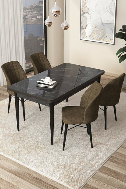 Set dining Arpo (marmură neagră + maro) (pentru 4 persoane)