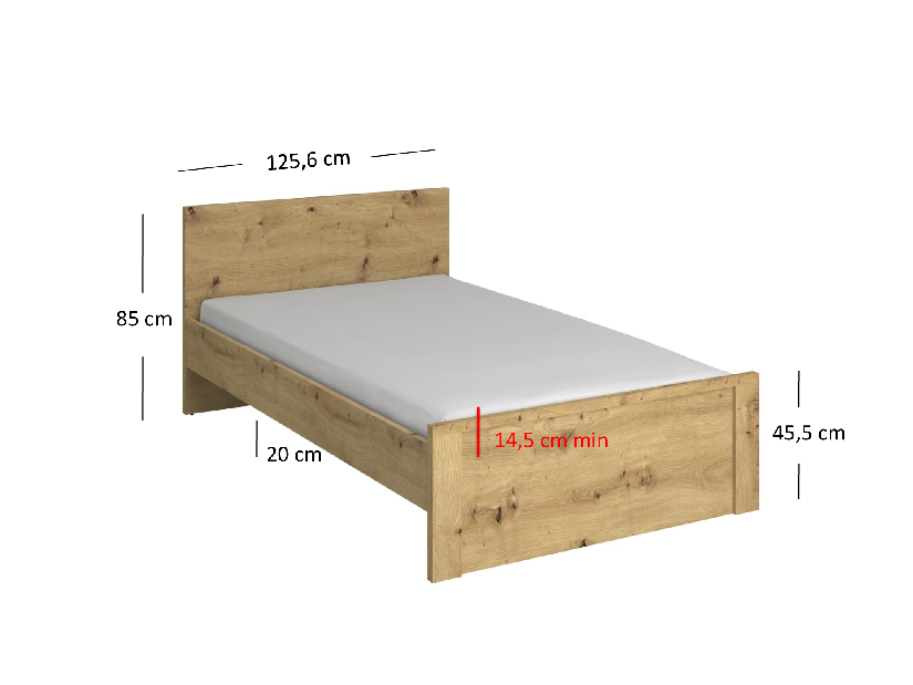 Pat matrimonial 120 cm Andra (Stejar artisan) (fără saltea și somieră)