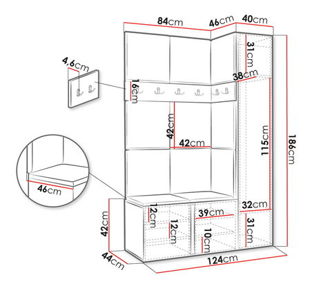 Mobilier hol Tovenaz X (Stejar artisan + Negru + Verde închis) (cu oglindă)