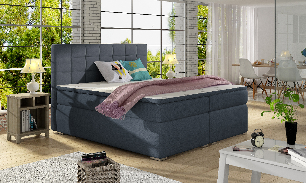 Manželská posteľ Boxspring 140 cm Abbie (modrá) (s matracmi)