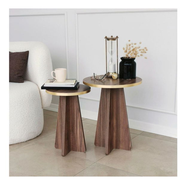 Set 2buc. măsuțe cafea Kabivo 1 (auriu + nuc)