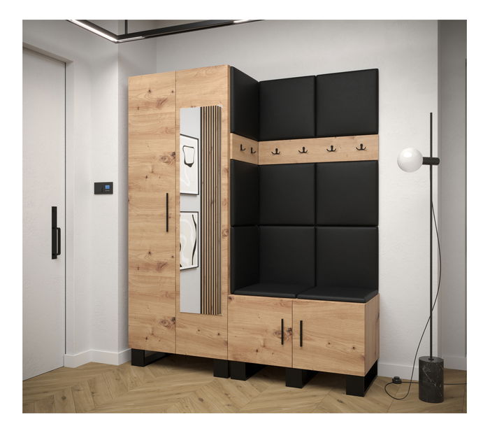 Előszobabútor Amanda 14 (artisan tölgy + fekete öko-bőr)