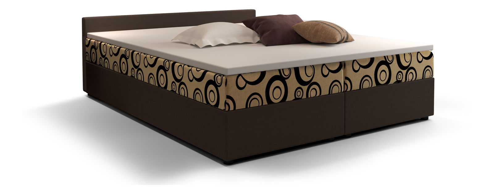 Pat matrimonial Boxspring 140 cm Ceren (motiv + maro închis) ( cu saltea și sp. depozitare)