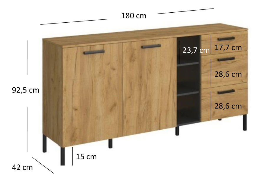 Komoda Shanna (hrast craft zlatni + antracit)