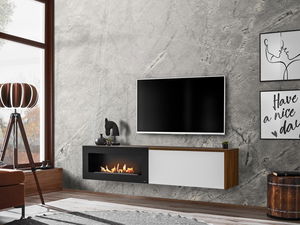 Masă TV Dalton (stejar sterling + alb mat) (cu bioșemineu)