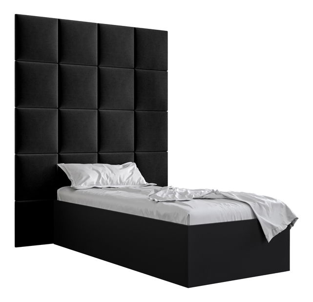 Egyszemélyes ágy kárpitozott fejtámlával 90 cm Brittany 3 (matt fekete + fekete) (ágyráccsal)