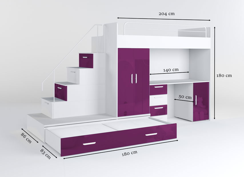 Pat pentru copii Ruby V (Alb + Violet) (cu somieră)