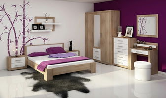 Dormitor Verena (stejar sonoma deschis + alb lucios)