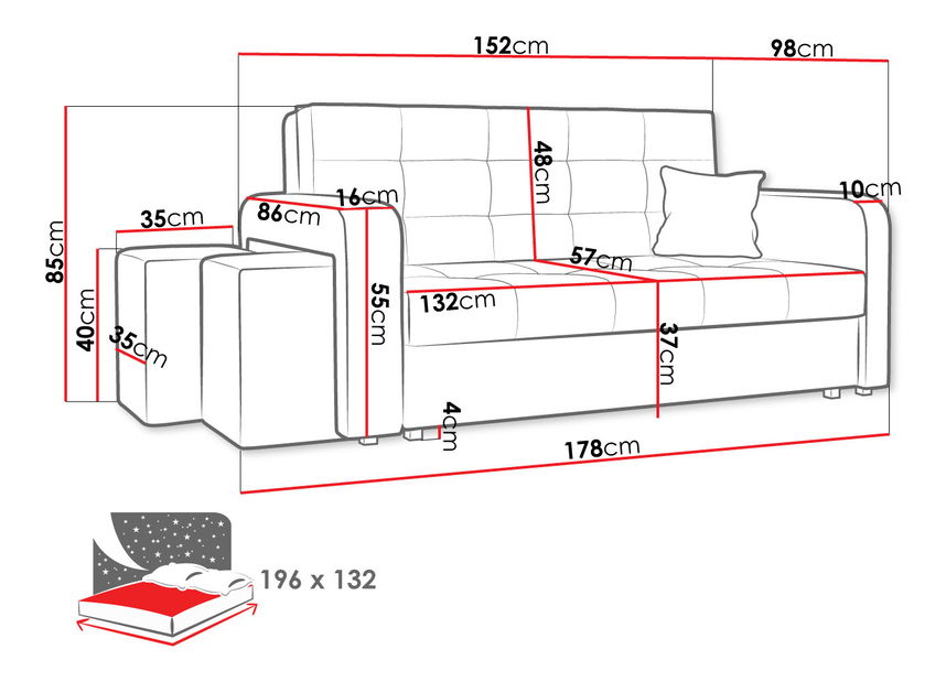 Pohovka s taburetkami III Candy (sivá)