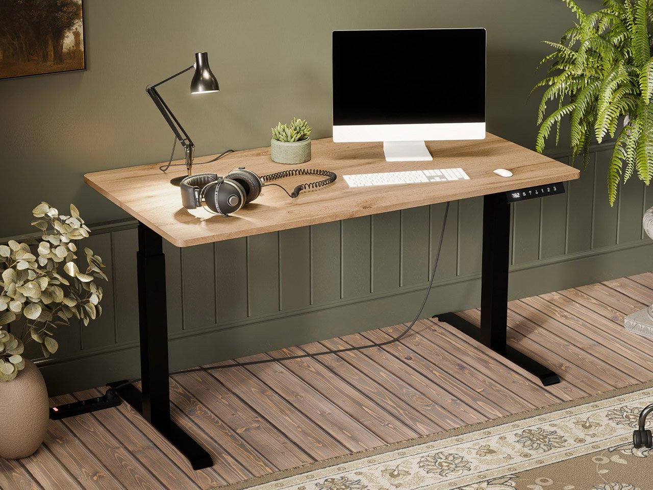 Elektromosan állítható magasságú PC asztal Fega Long 150 (wotan tölgy + fekete) 