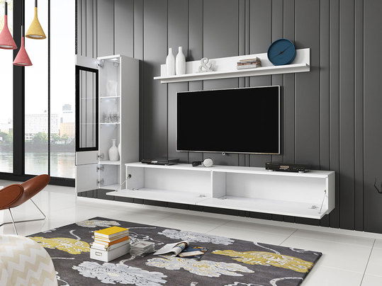 Nappali bútor Selwyn I (fehér + fényes fehér) (világítás nélkül)