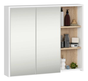 Kúpelňová skrinka Vambos W90 2D 3P LO (biela + dub sonoma) (so zrkadlom)