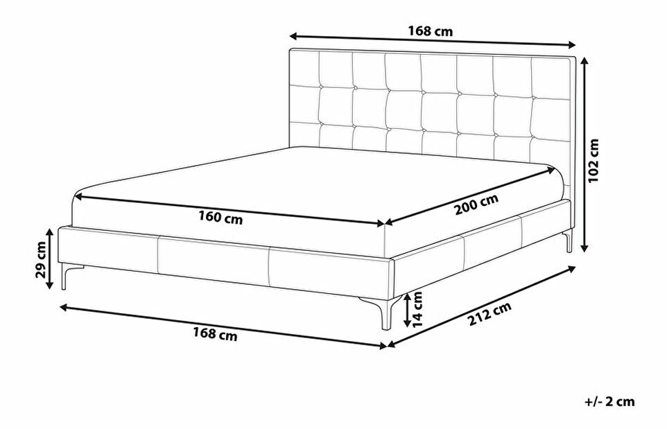 Pat matrimonial 160 cm AMART (gri) (piele ecologică) (cu somieră)