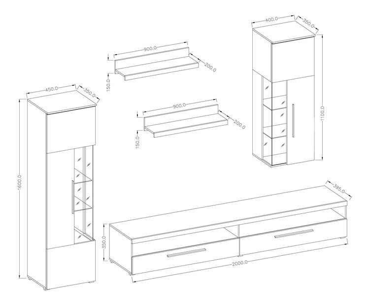 Nappali fal Indiko Typ 10 (schiefer) (világítással)