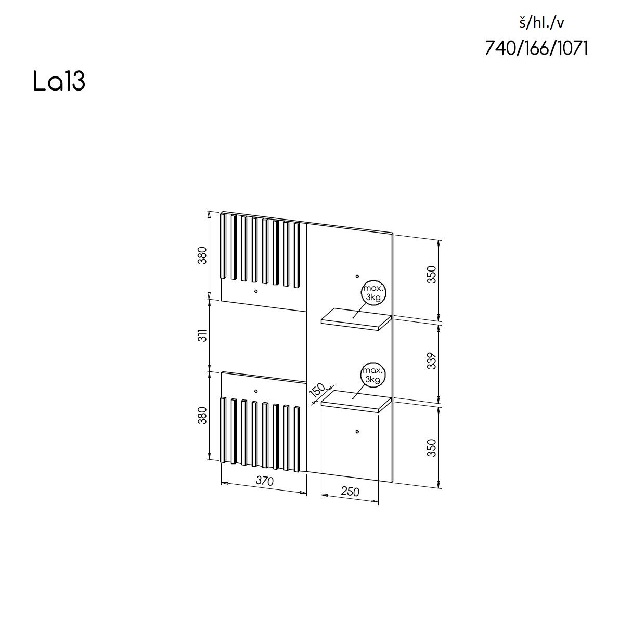 Raft typ LA13 Laticia (mat negru + stejar wotan)