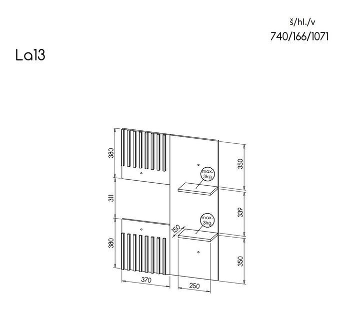 Polička typ LA13 Laticia (matná čierna + dub wotan)