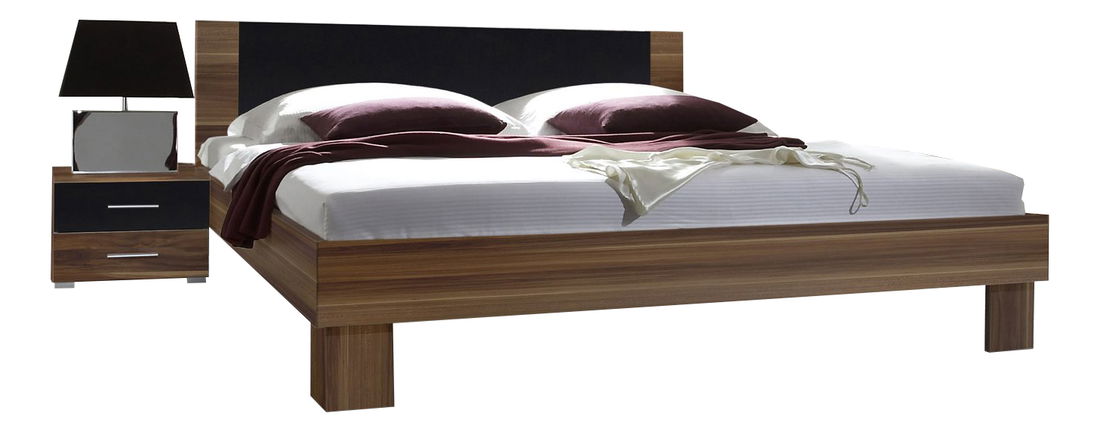 Manželská posteľ 160 cm Verwood Typ 51 (orech + čierna) (s noč. stolíkmi)