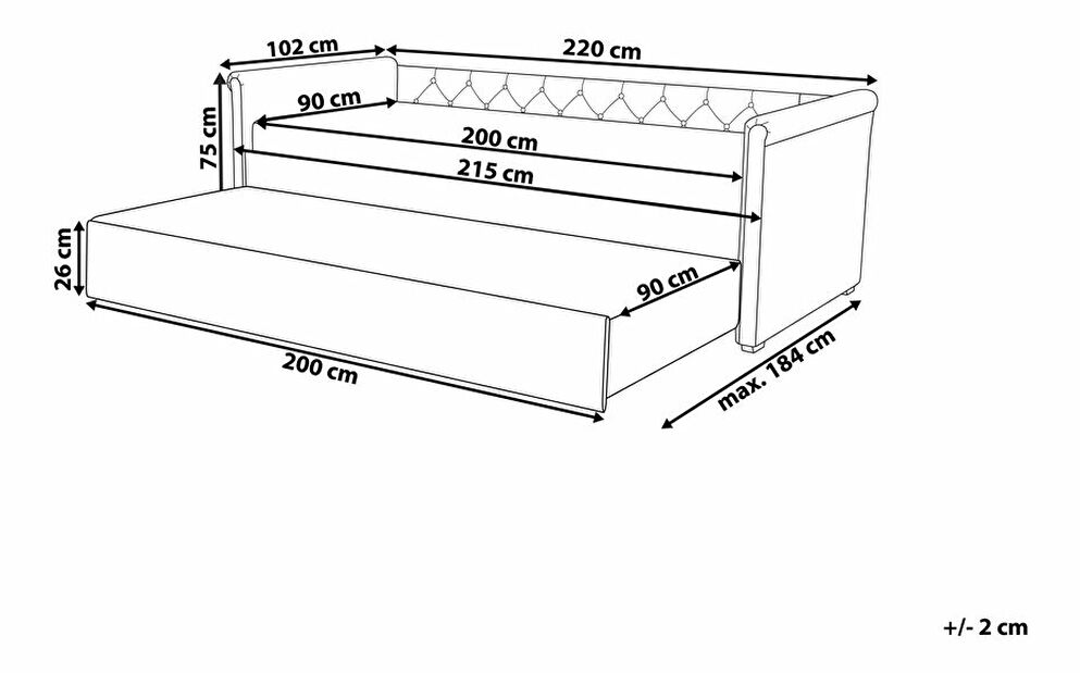 Pat extensibil 90 cm LISABON (cu somieră) (gri)