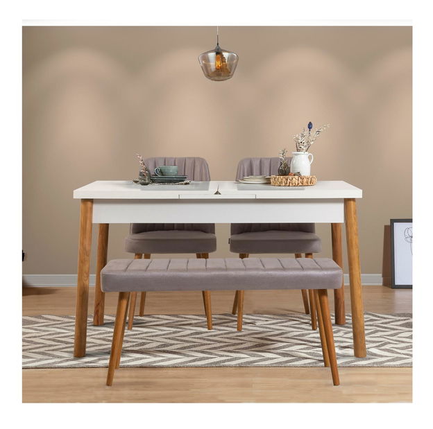 Set mobilier sufragerie Vlasta 4 (pin atlantic + alb + gri) (pentru 4 persoane)