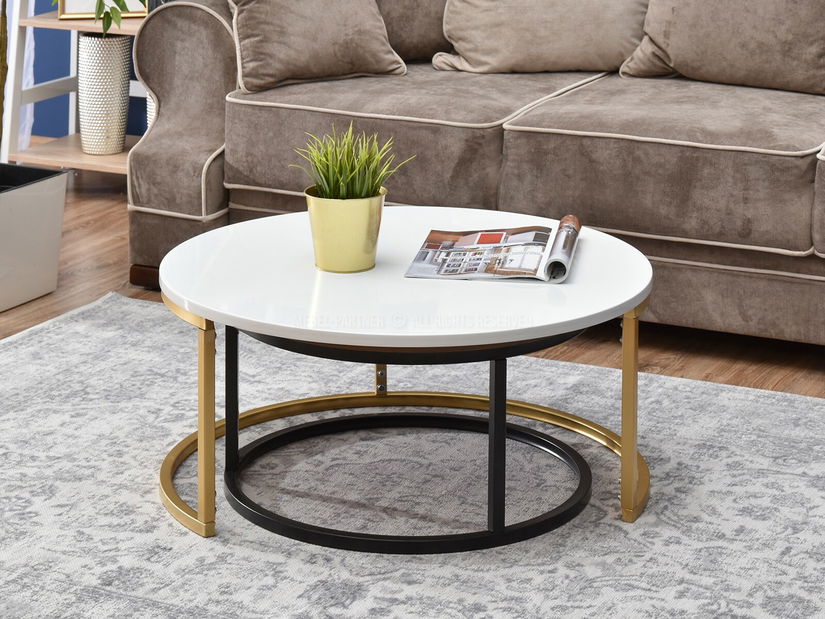 Konferenčný stolík Kolja Zest Xl (biela + zlatá + čierna)